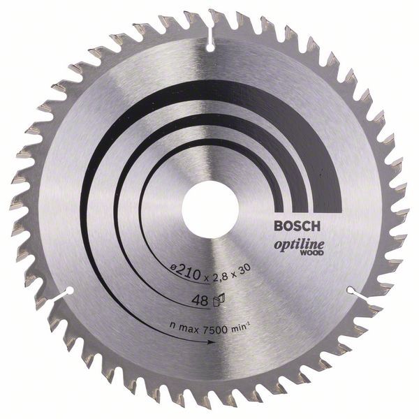 Pjovimo diskas medienai Bosch OPTILINE WOOD; 210x2,8x30,0 mm; Z48; 15°  