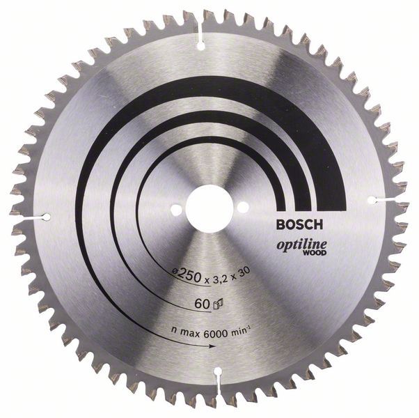 Pjovimo diskas medienai Bosch OPTILINE WOOD; 250x3,2x30,0 mm; Z60; -5°  