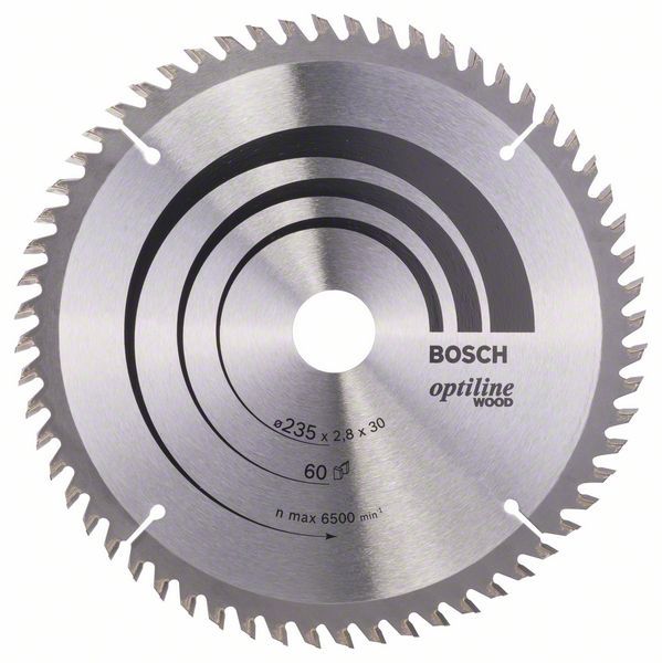 Pjovimo diskas medienai Bosch OPTILINE WOOD; 235x2,8x30,0 mm; Z60; 15°  
