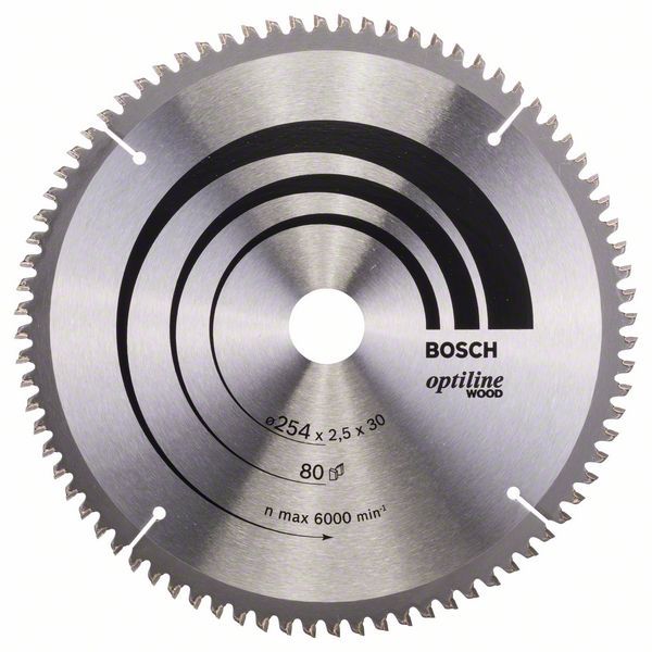 Pjovimo diskas medienai Bosch OPTILINE WOOD; 254x2,5x30,0 mm; Z80; 15°  