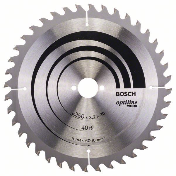 Pjovimo diskas medienai Bosch OPTILINE WOOD; 250x3,2x30,0 mm; Z40; 10°  