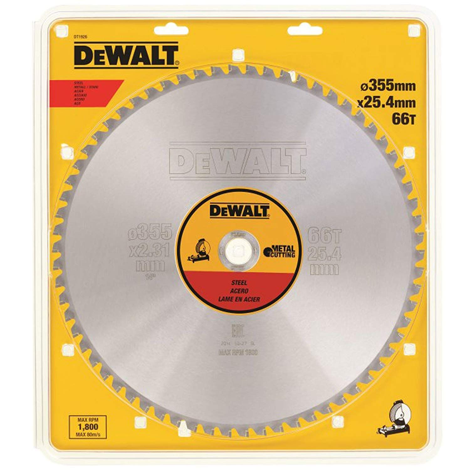 Pjovimo diskas metalui DeWalt; 355x2,31x25,4 mm; Z90; 1,5° 