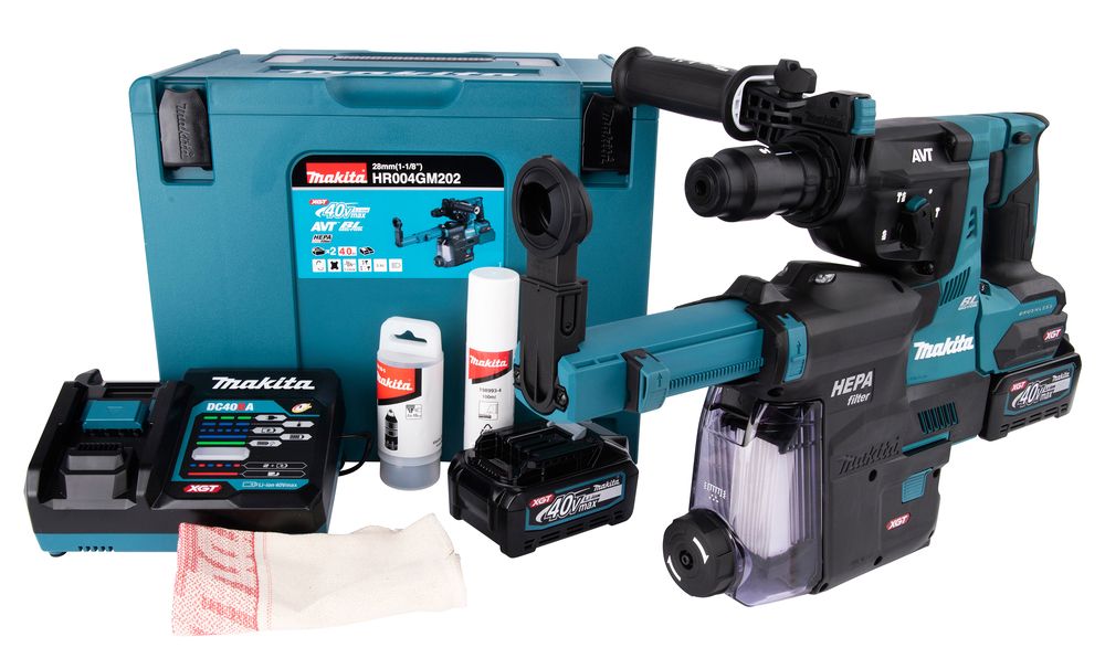 Perforatorius Makita HR004GM202; 2,9 J; SDS-plus; 40 V; 2x4,0 Ah akum. + dulkių nusiurbimo sistema