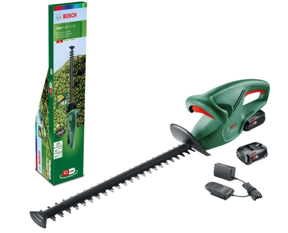 Gyvatvorių žirklės Bosch EasyHedgeCut 18-45; 18 V; 2x2,0 Ah; 45 cm ilgio; akumuliatorinės