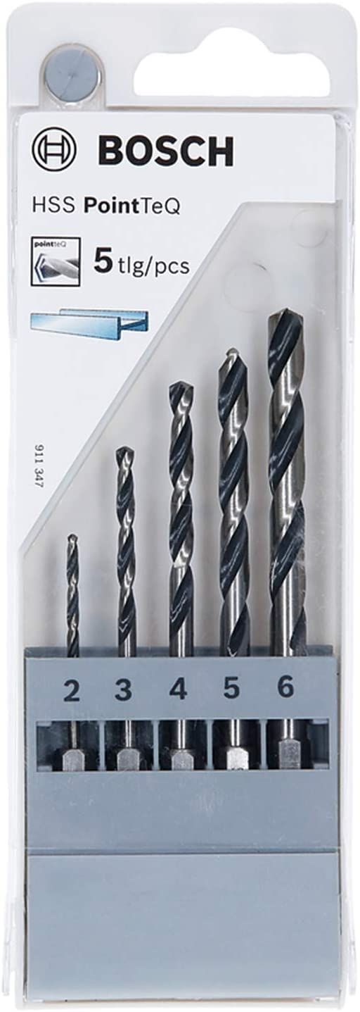 Grąžtų komplektas metalui Bosch HSS PointTeQ; 2-6 mm; 5 vnt.