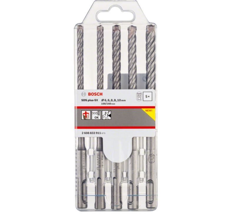 Grąžtų komplektas Bosch SDS plus-5X; 6-10 mm; 5 vnt.