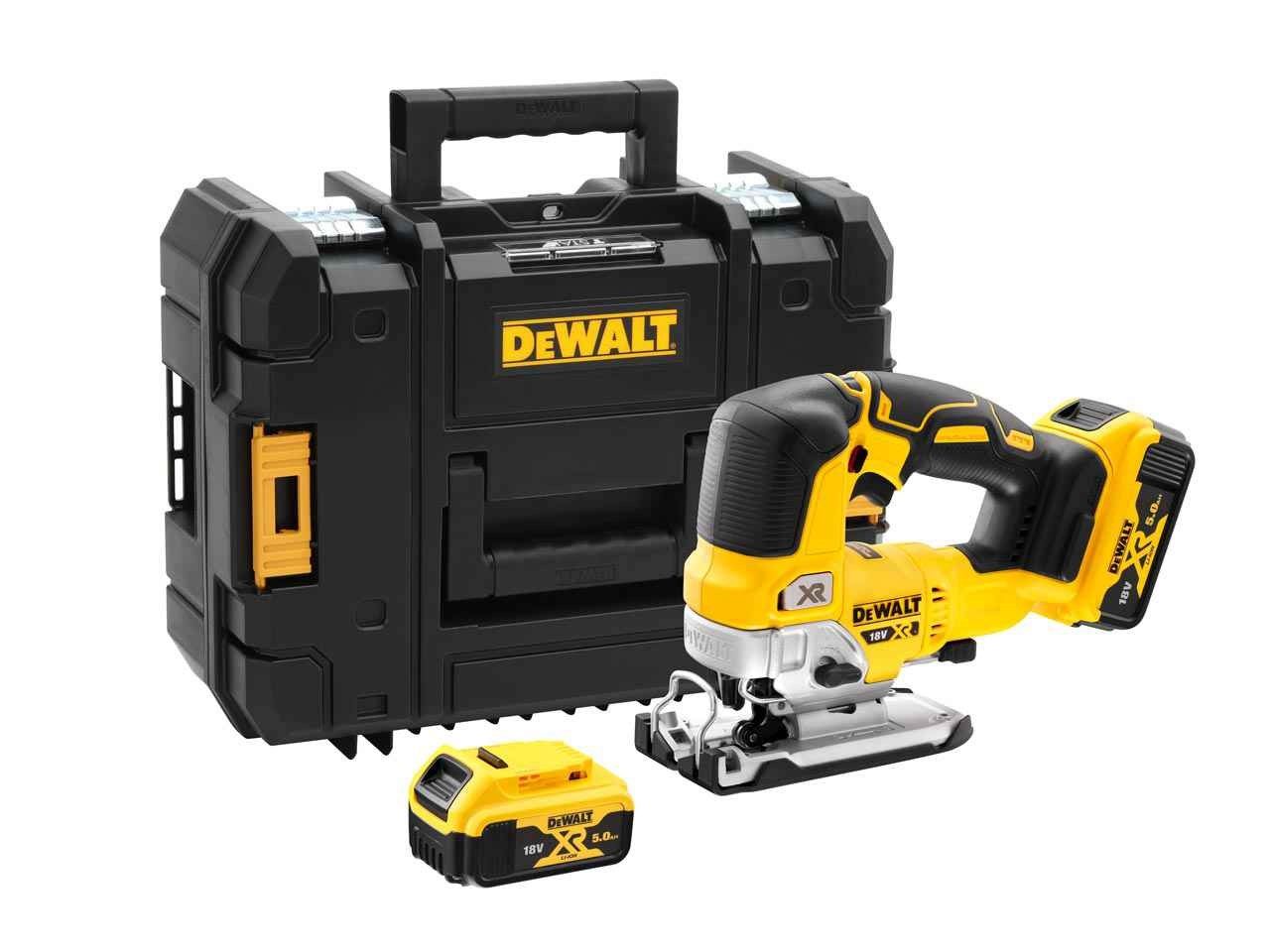 Akumuliatorinis siaurapjūklis DeWalt DCS334P2-QW; 18 V; 2x5,0 Ah akum.