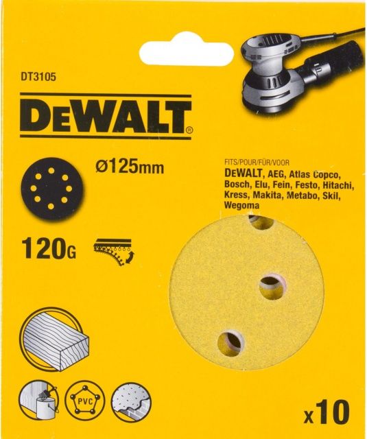 Šlifavimo popierius DeWalt DT3105-QZ; K120; 125 mm; 10 vnt.