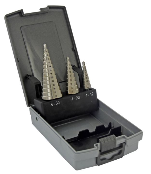 Pakopinis grąžtas Tivoly; 4-12mm/4-20mm/4-30mm; 3 vnt.