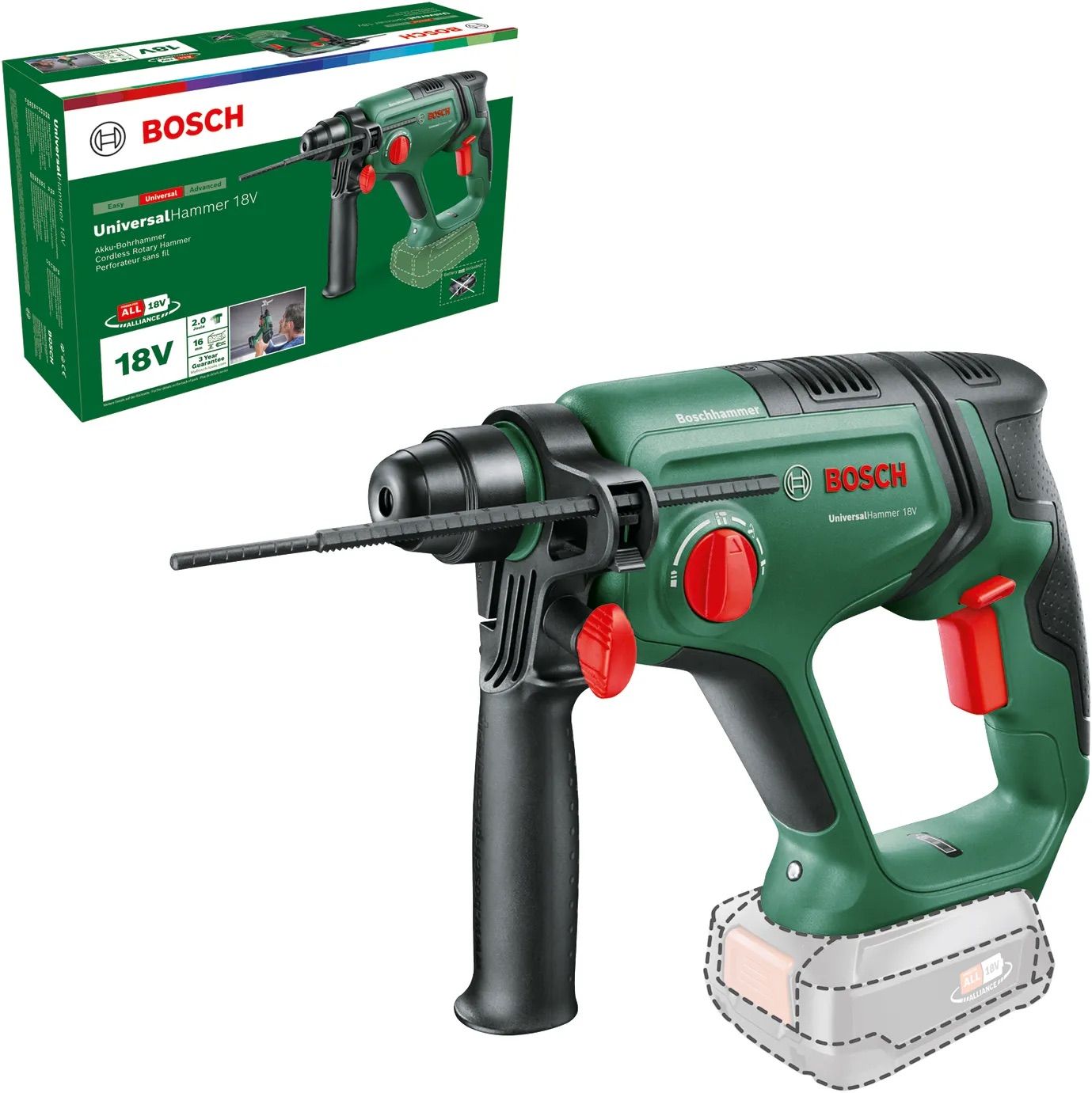 Perforatorius Bosch Universal Hammer 18V; 18 V; 2,0 J; SDS-plus (be akumuliatoriaus ir pakrovėjo)