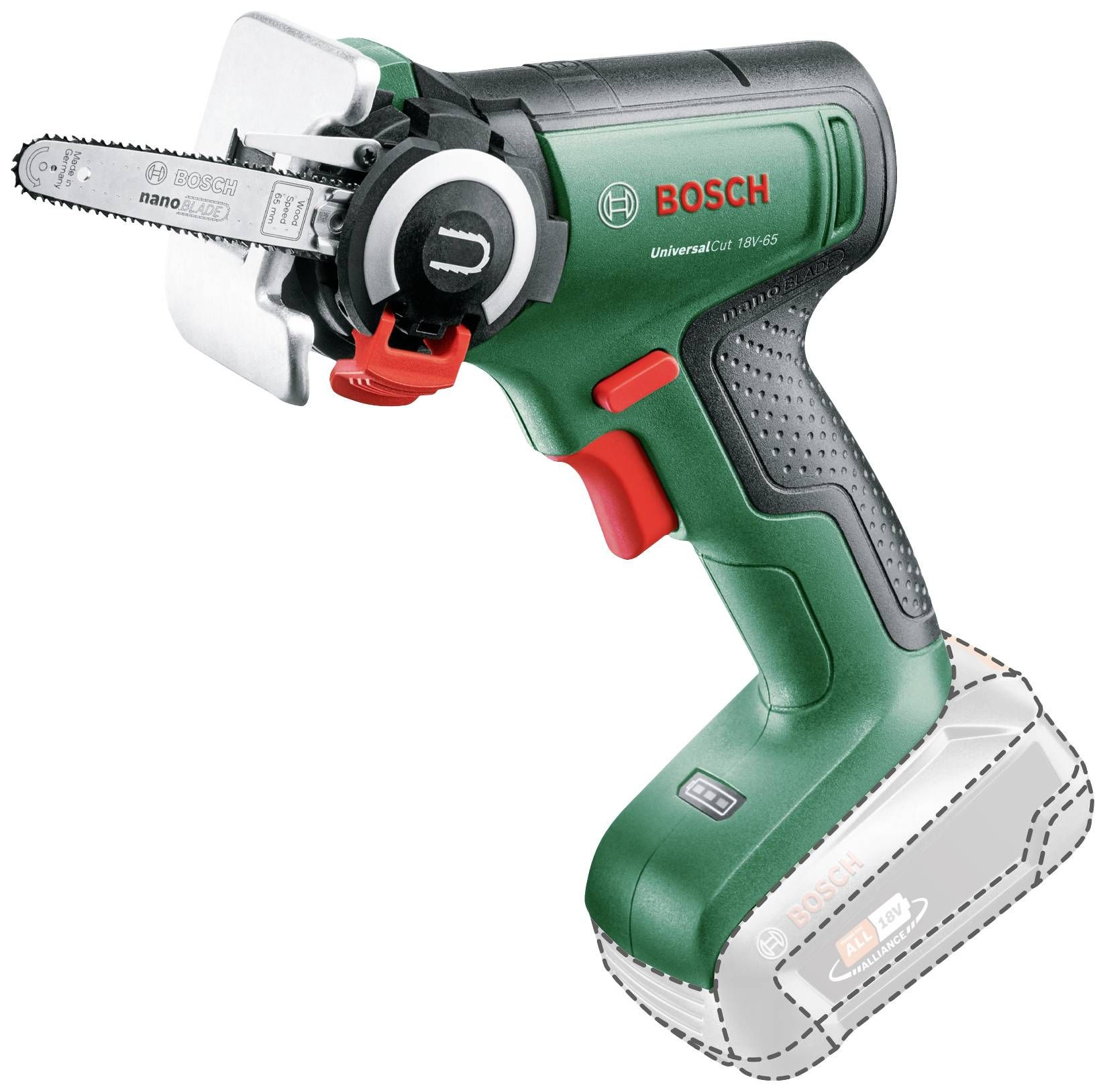 Grandininis pjūklas Bosch UniversalCut 18V-65; 18 V; 6,5 cm juosta (be akumuliatoriaus ir pakrovėjo)