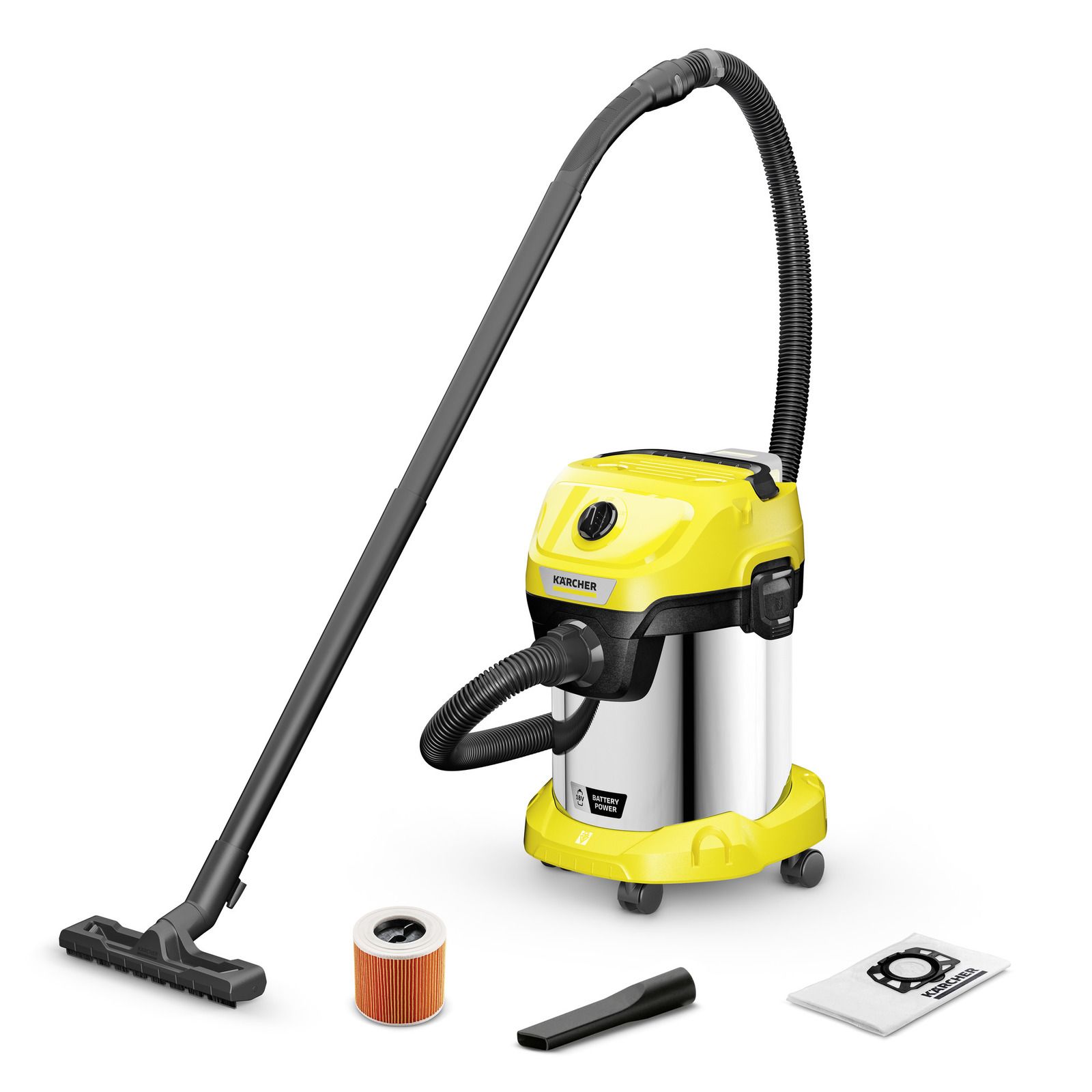 Sauso-drėgno valymo siurblys Karcher WD 3-18 S; 18 V (be akumuliatoriaus ir pakrovėjo)
