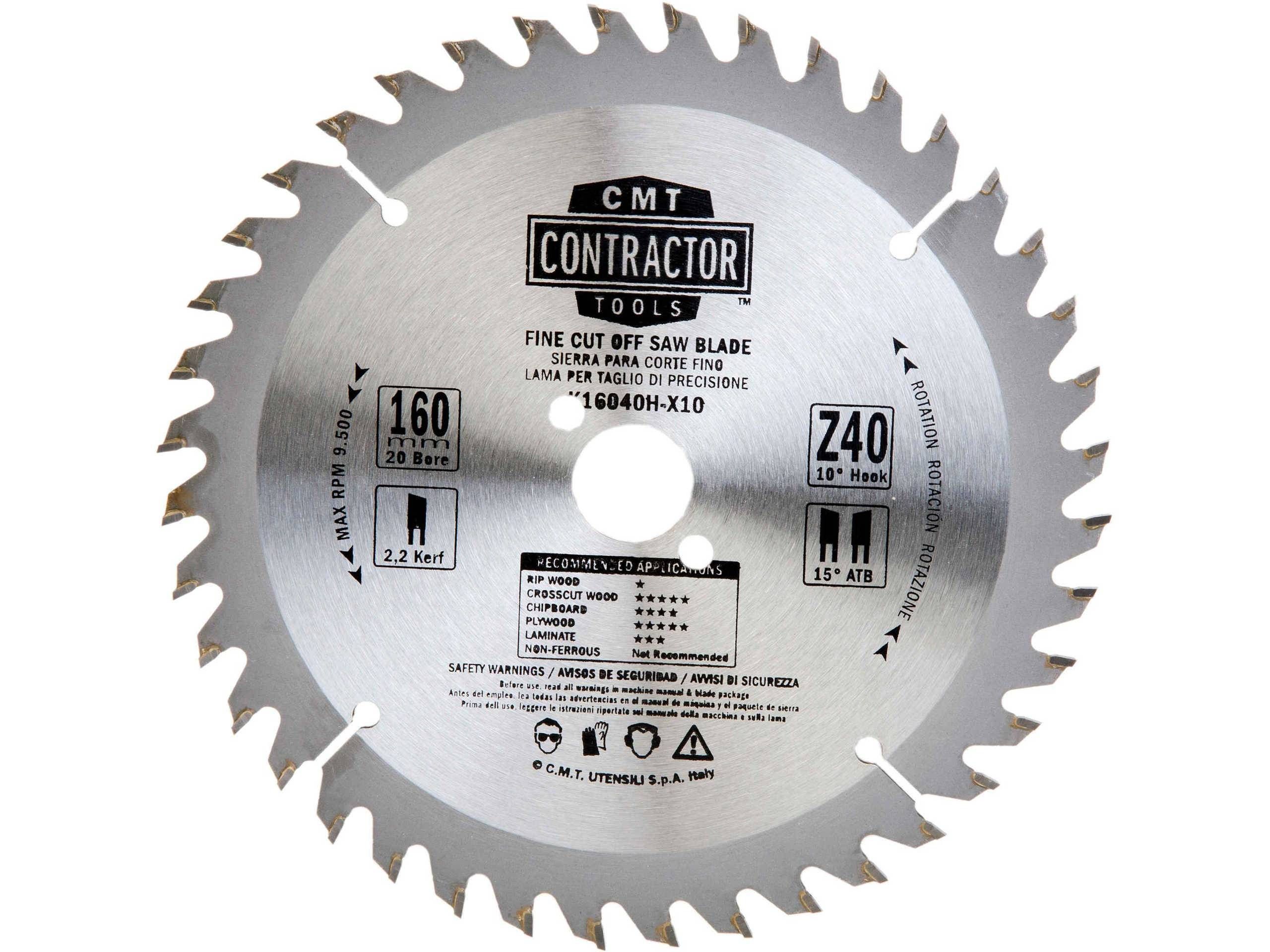 Pjovimo diskas medienai CMT Contractor; 160x2.2x20; Z40; 10° 