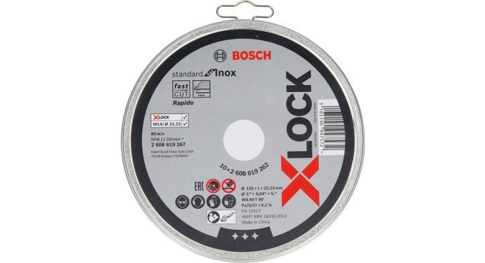 Abrazyvinis pjovimo diskas Bosch X-LOCK Standard for Inox; 125x1x22,23 mm; 10 vnt.