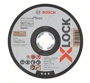 Abrazyvinis pjovimo diskas Bosch X-LOCK Standard for Inox; 125×1×22,23 mm; 1 vnt.