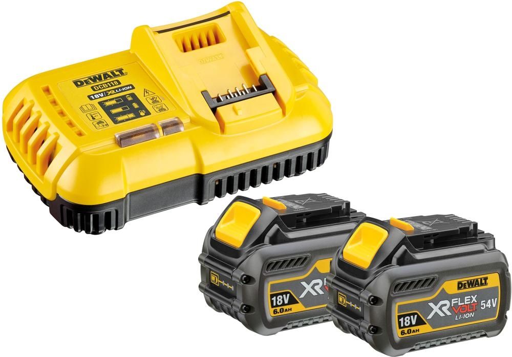 Priedų rinkinys DeWalt DCB118T2; 18/54 V; 2x6,0 Ah + pakrovėjas DCB118