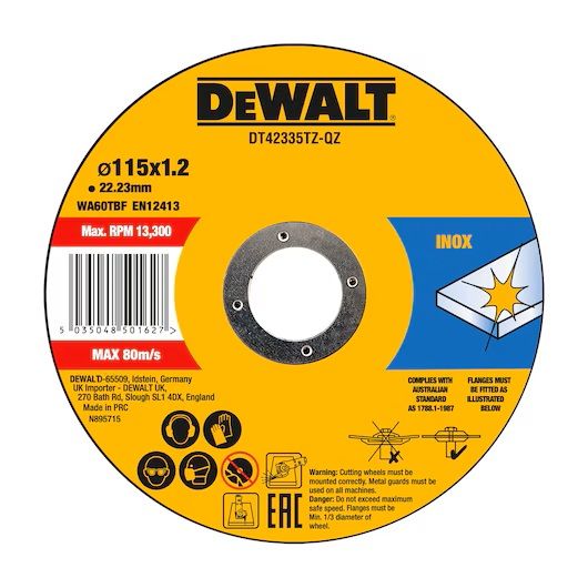 Abrazyvinis pjovimo diskas DeWalt DT42335TZ; 115x1,2 mm; 10 vnt.
