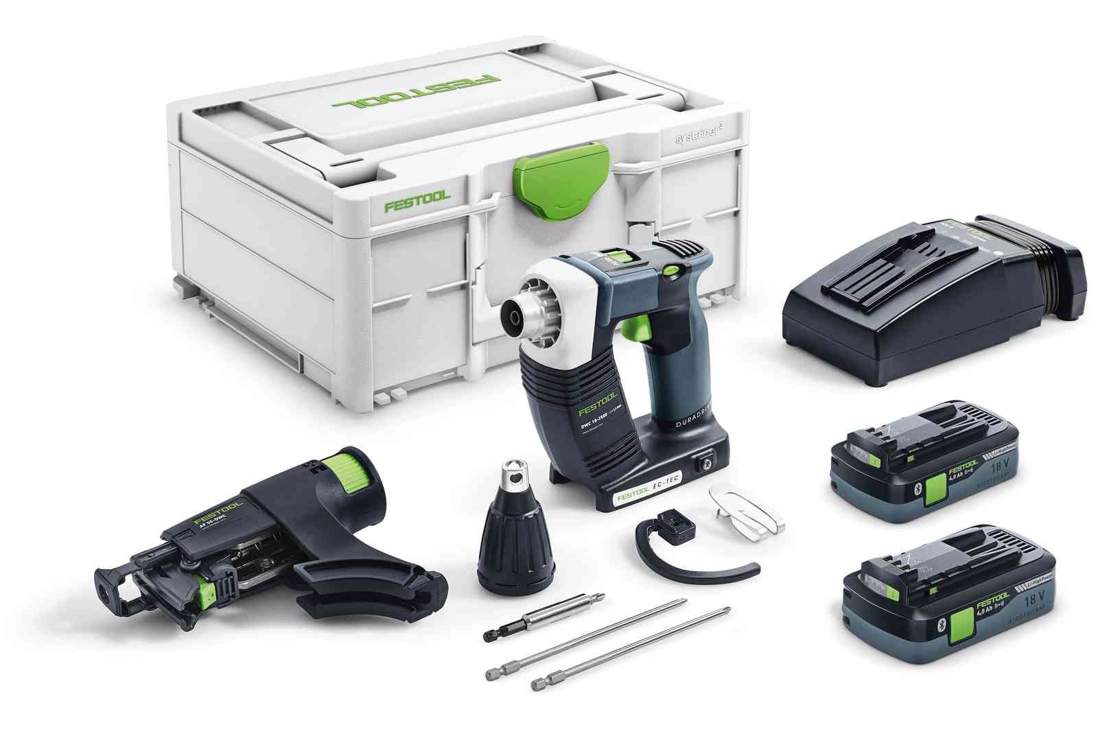 Juostinis suktuvas Festool DWC 18-2500 HPC 4,0 I-Plus DURADRIVE; 18 V; 2x4,0 Ah akum.