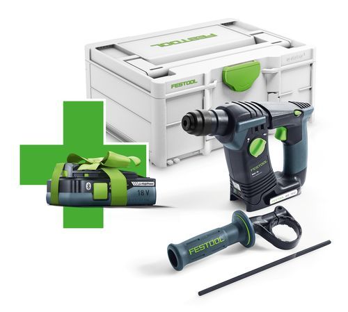 Akum. perforatorius Festool BHC 18-Basic-4,0; 1,8 J; SDS-plus; (be akumuliatoriaus ir pakrovėjo) + 4,0 Ah akumuliatorius dovanų