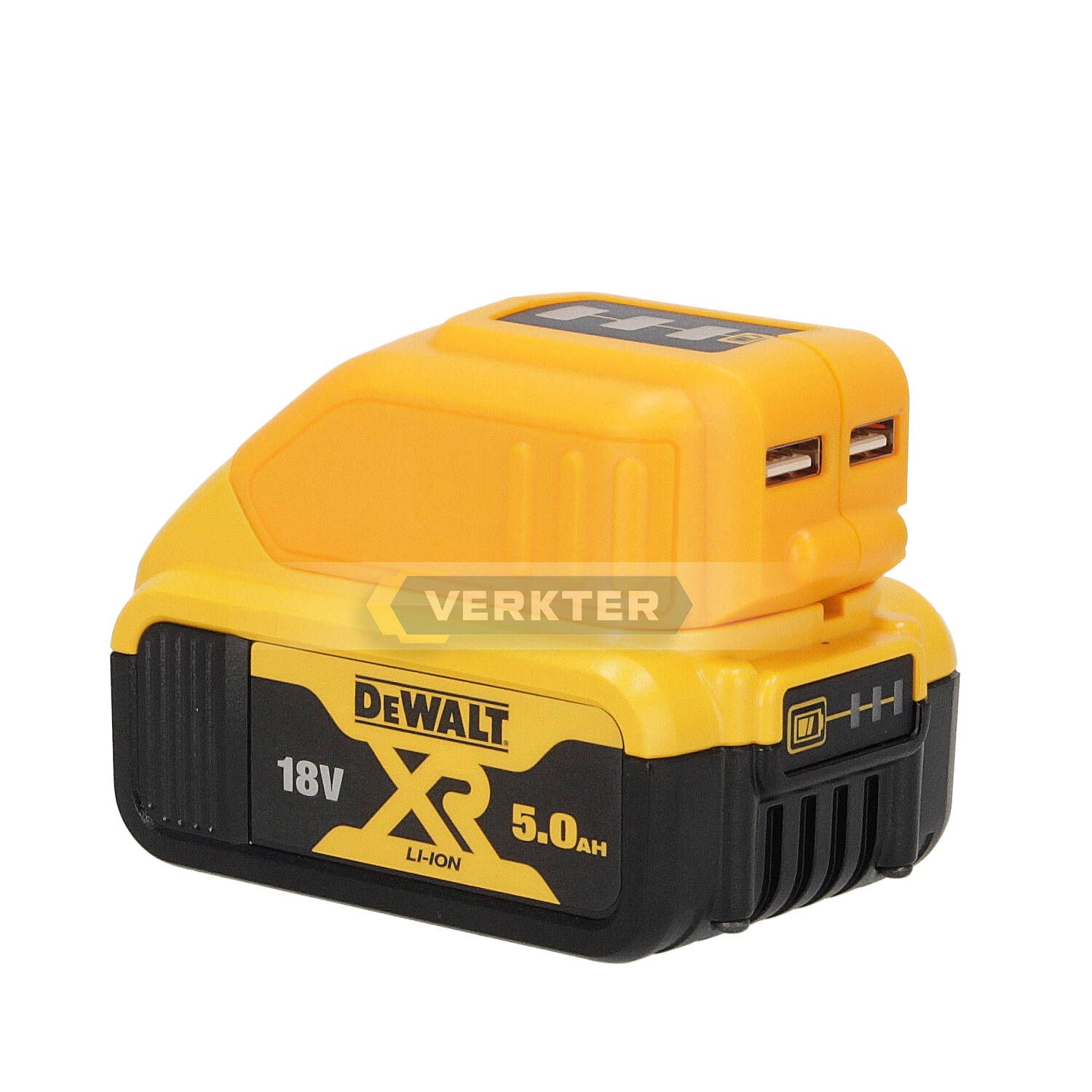 Akumuliatorių adapteris Ahlio tinka DeWalt 12-18V -> USB (x2) tinka krauti telefono baterijoms