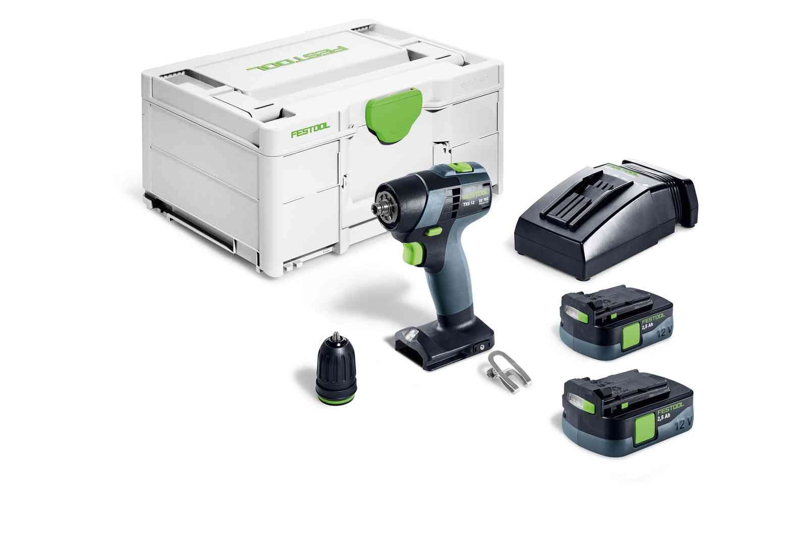 Suktuvas-gręžtuvas Festool TXS 12 2,5-Plus 10,8 V; 2x2,5 Ah akum.