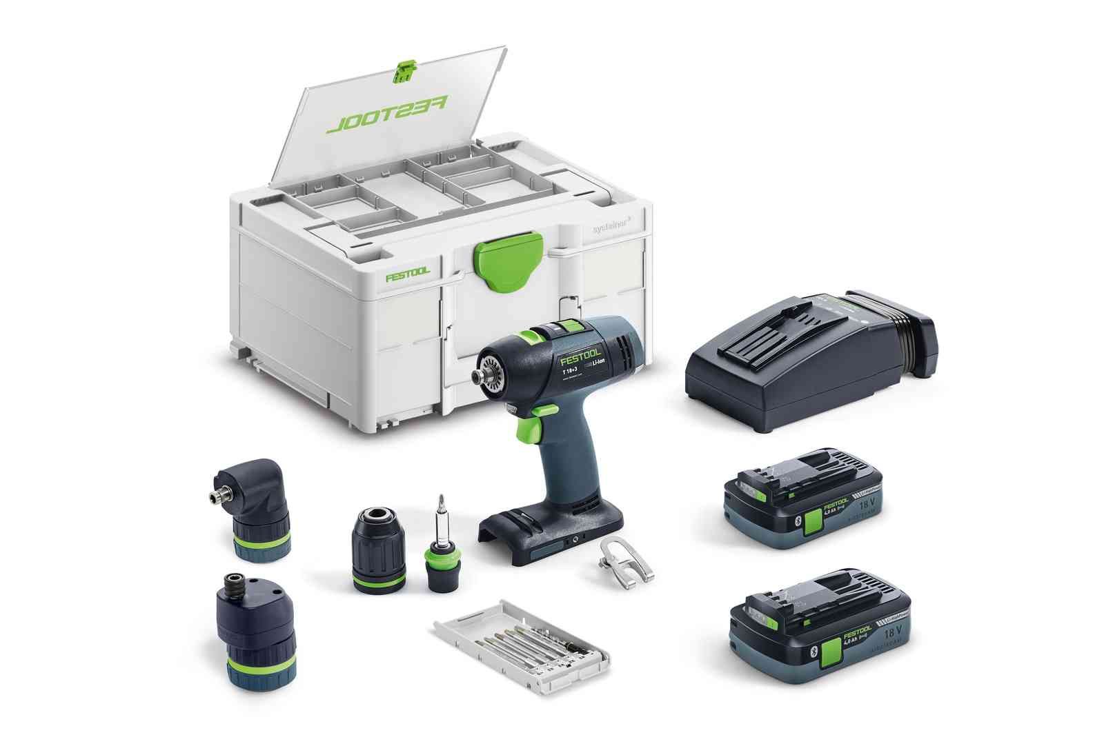 Suktuvas-gręžtuvas Festool T 18+3 HPC 4,0 I-Set; 18 V; 2x4,0 Ah akum. 