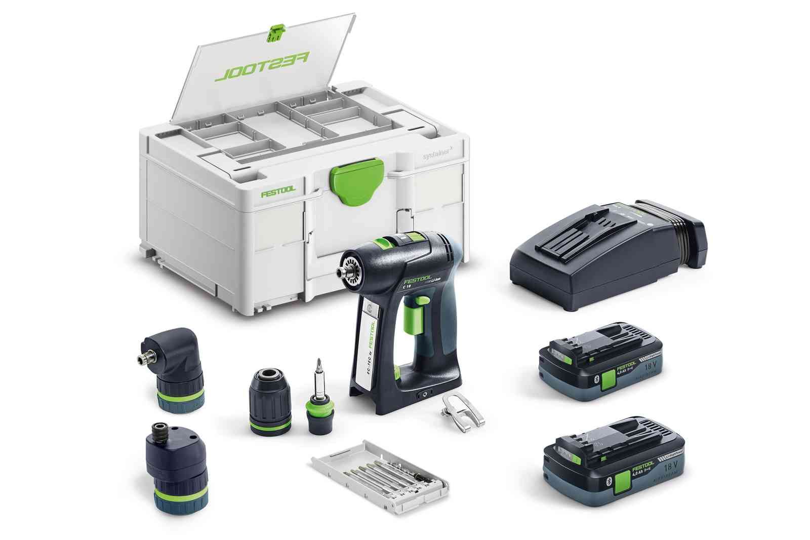 Suktuvas-gręžtuvas Festool C 18 HPC 4,0 I-Set; 18 V; 2x4,0 Ah akum akum.