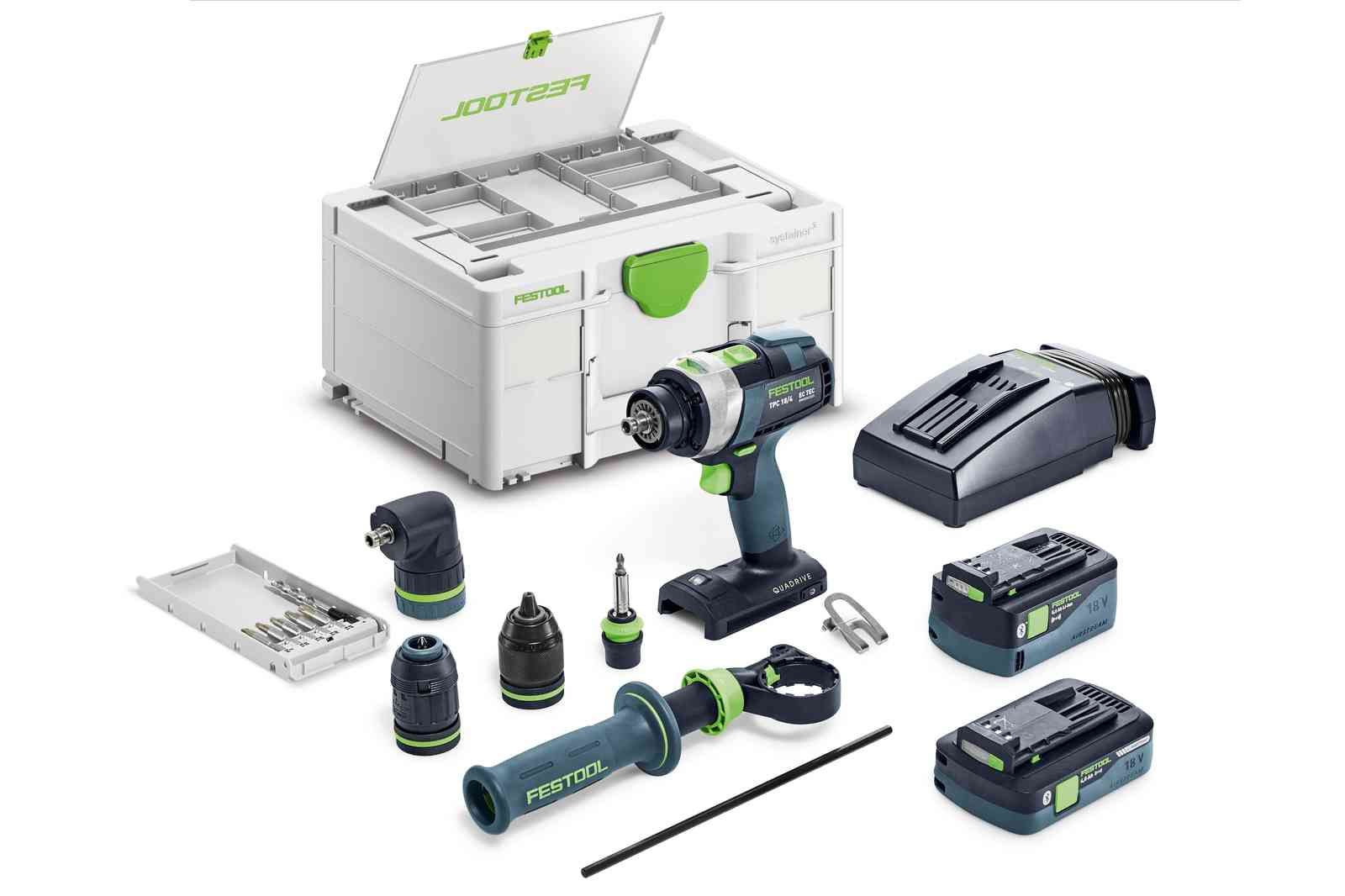 Suktuvas-gręžtuvas Festool QUADRIVE TPC 18/4 5,0/4,0 I-Set; 18 V; 5,0 Ah + 4,0 Ah akum.