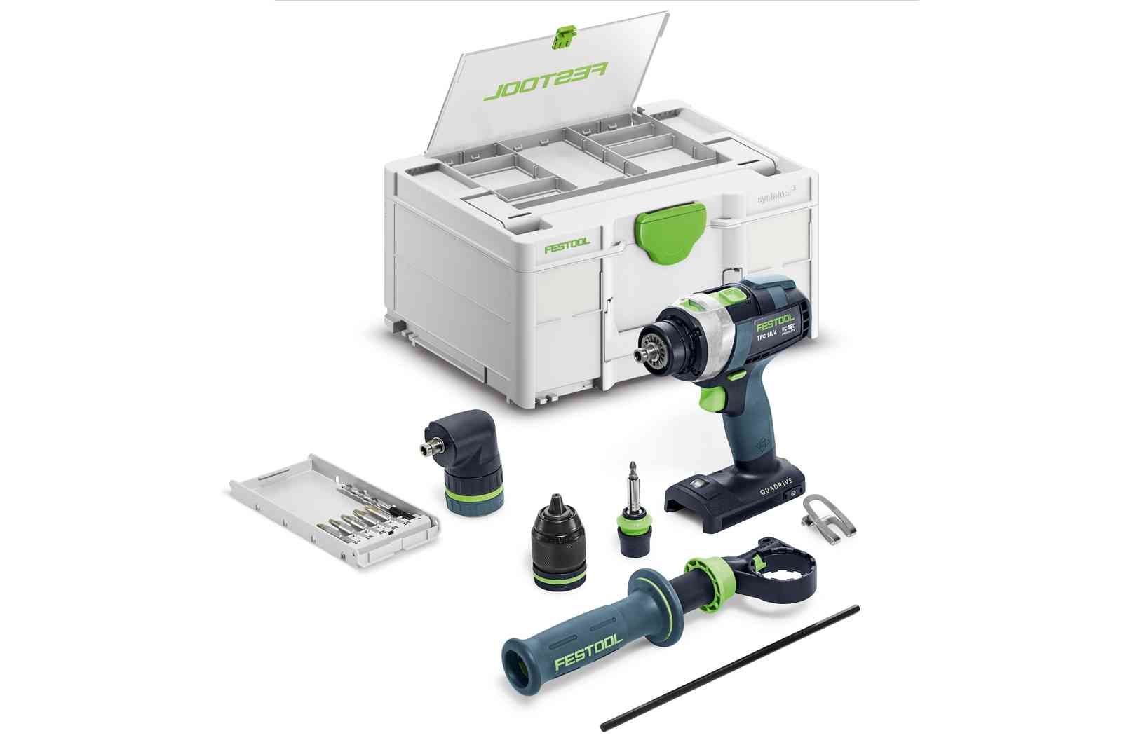 Smūginis suktuvas-gręžtuvas Festool QUADRIVE TPC 18/4 I-Basic-Set; 18 V; (be akumuliatoriaus ir pakrovėjo)