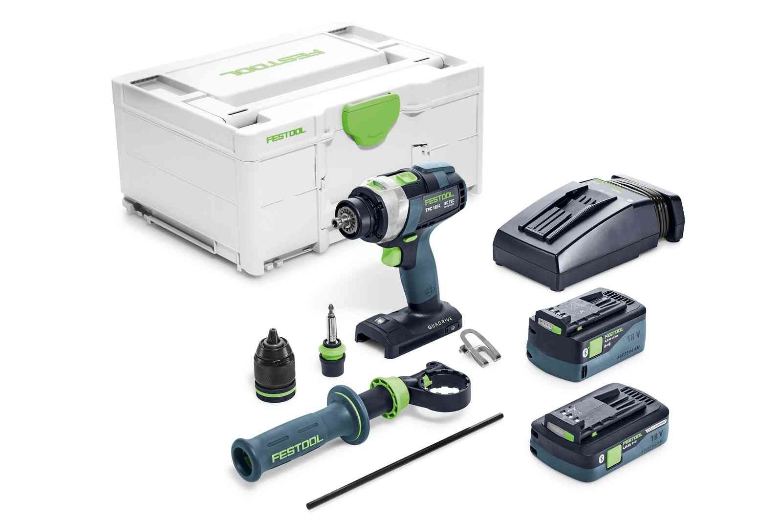 Smūginis suktuvas-gręžtuvas Festool QUADRIVE TPC 18/4 5,0/4,0 I-Plus; 18 V; 5,0 Ah + 4,0 Ah akum.