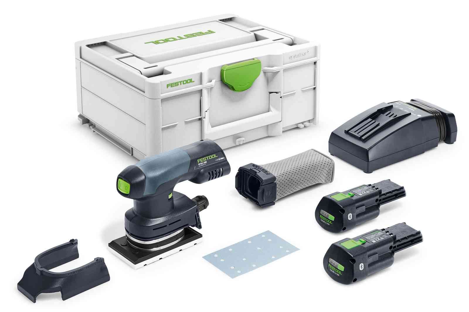 Plokštuminis šlifuoklis&nbsp; Festool Rutscher RTSC 400 3,0 I-Plus 18 V; 2x3,0 Ah akum.
