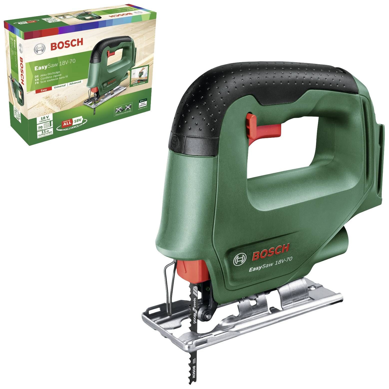 Akumuliatorinis siaurapjūklis Bosch EasySaw 18 solo; 18 V (be akumuliatoriaus ir pakrovėjo)