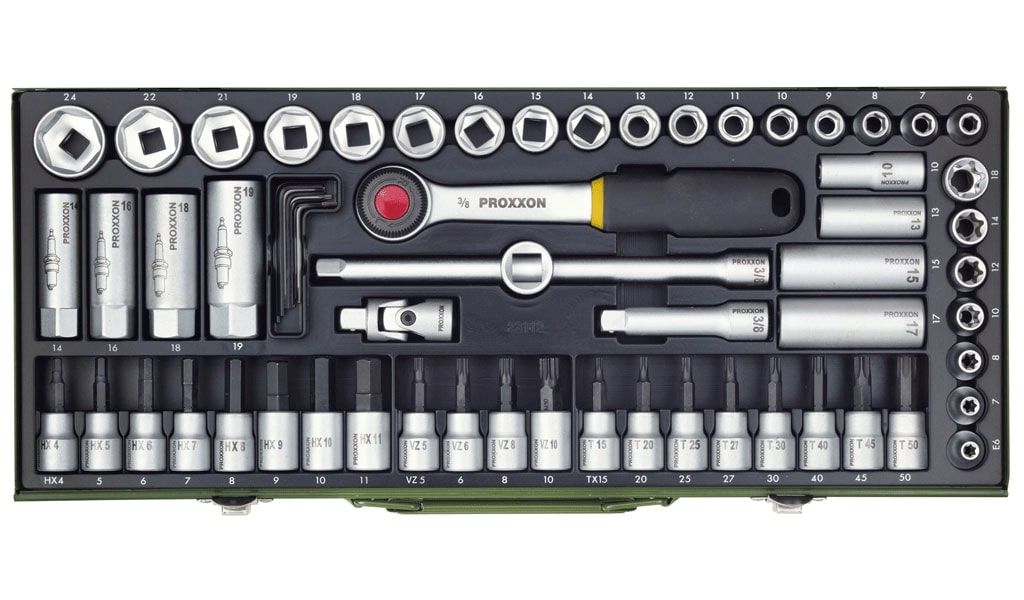 65 dalių galvučių komplektas Proxxon; 3/8'' 