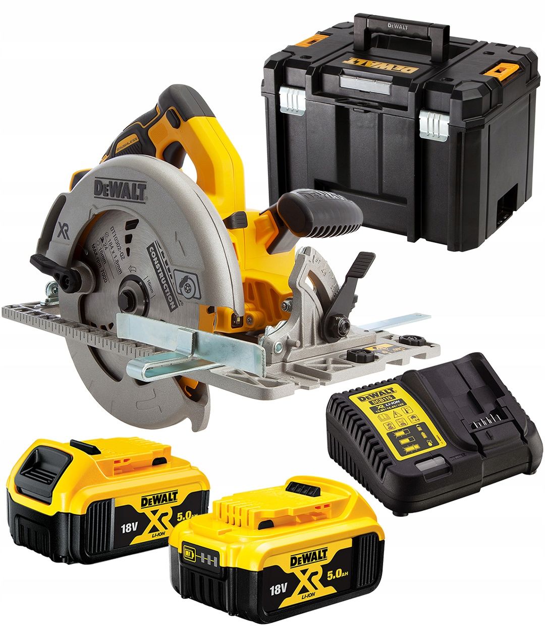 Akumuliatorinis diskinis pjūklas DeWalt DCS572P2-QW; 18 V; 2x5,0 Ah akum.