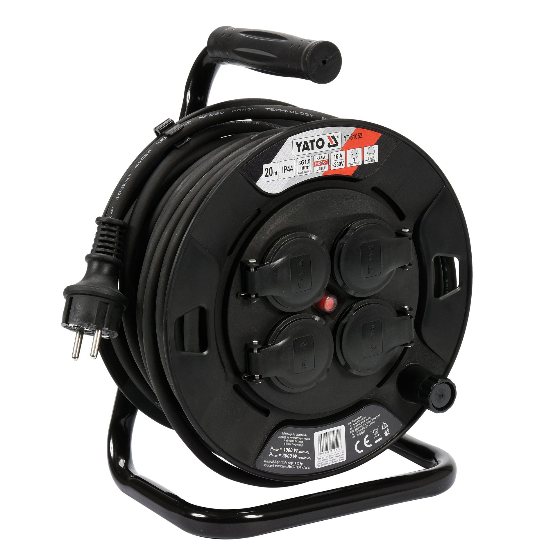 Ilgiklis vyniojamas ant ritės Yato YT-81052; 20 m; 3x1,5 mm² 