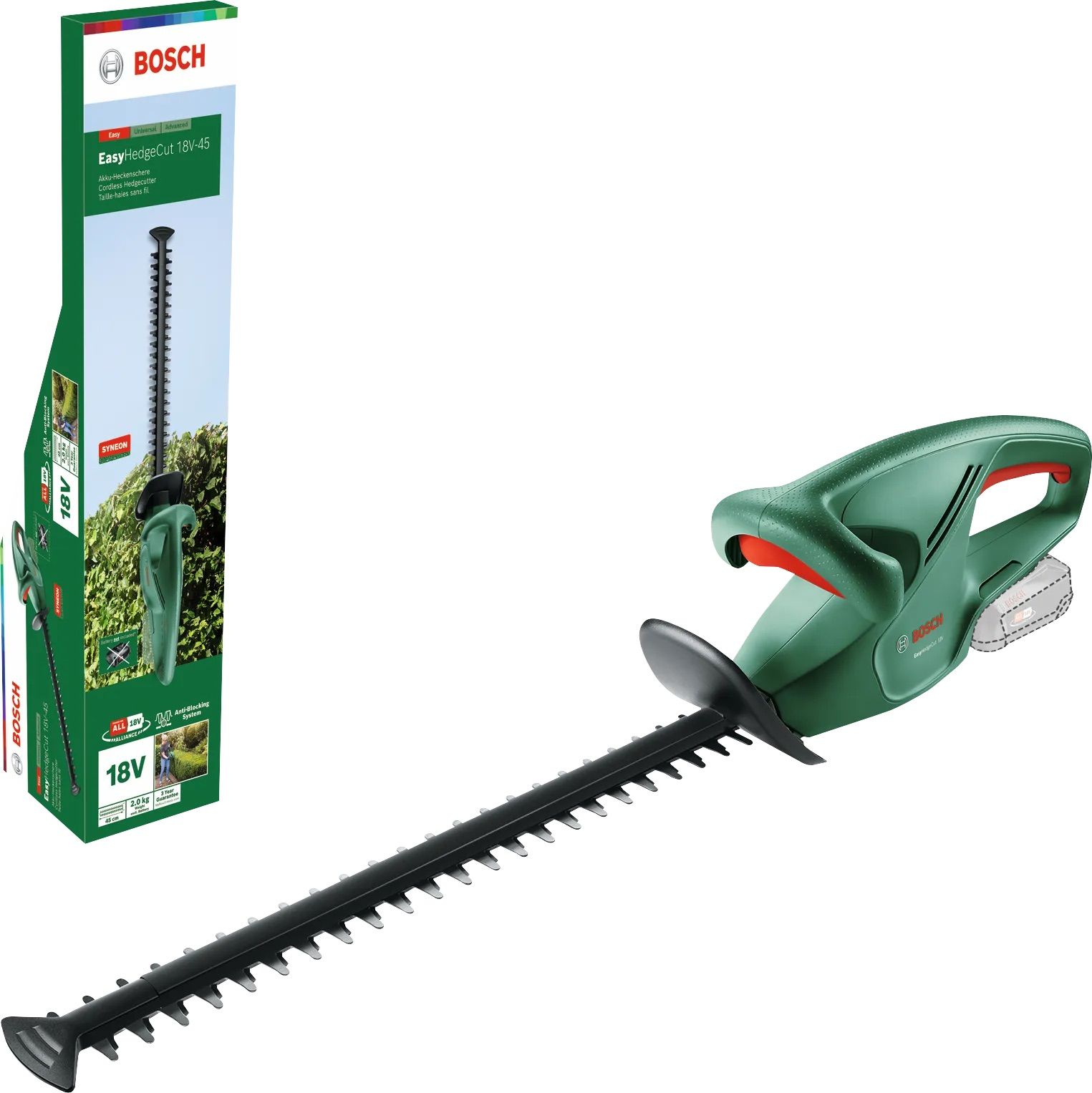 Gyvatvorių žirklės Bosch EasyHedgeCut 18-45; 18 V; 45 cm ilgio; akumuliatorinės (be akumuliatoriaus ir pakrovėjo)