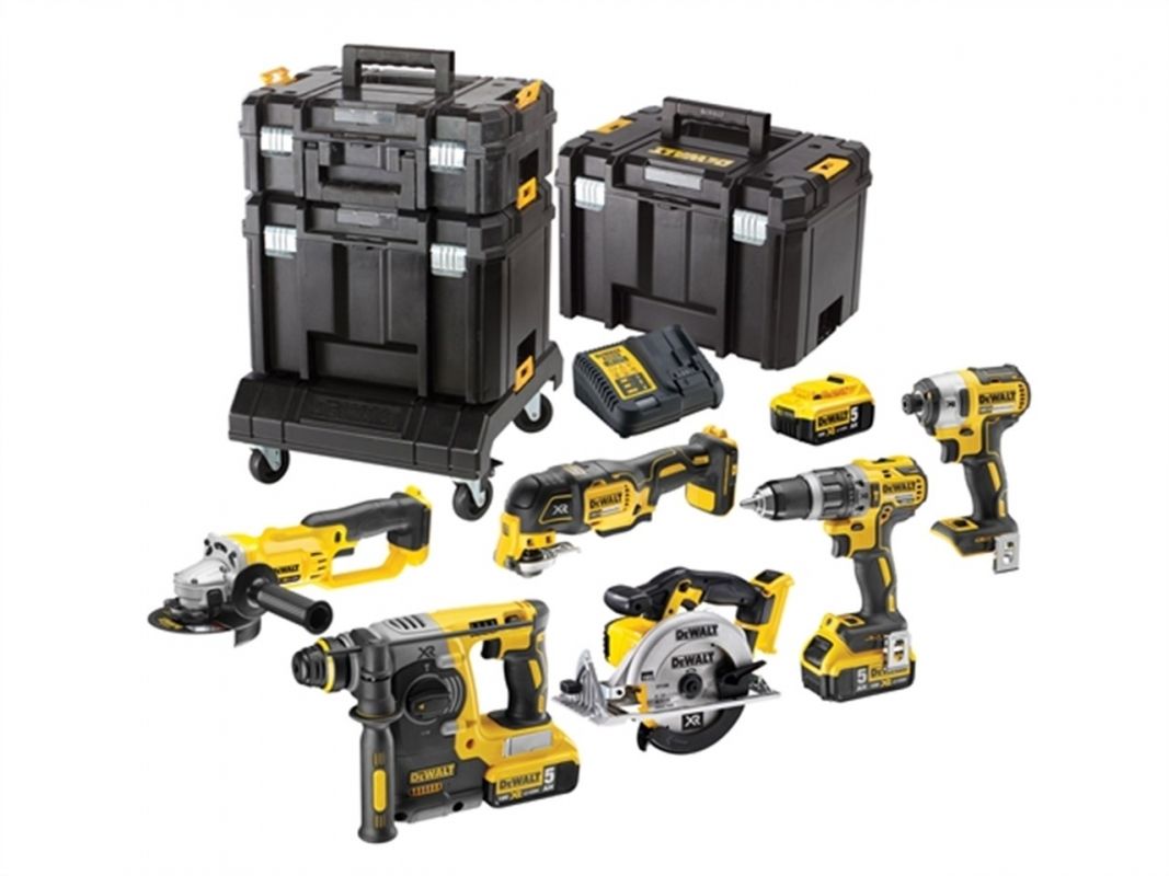 Įrankių rinkinys Dewalt DCK654P3T (DCD796 + DCF887 + DCG412 + DCS355 + DCS391 + DCB273); 18 V; 3x5,0 Ah akum.
