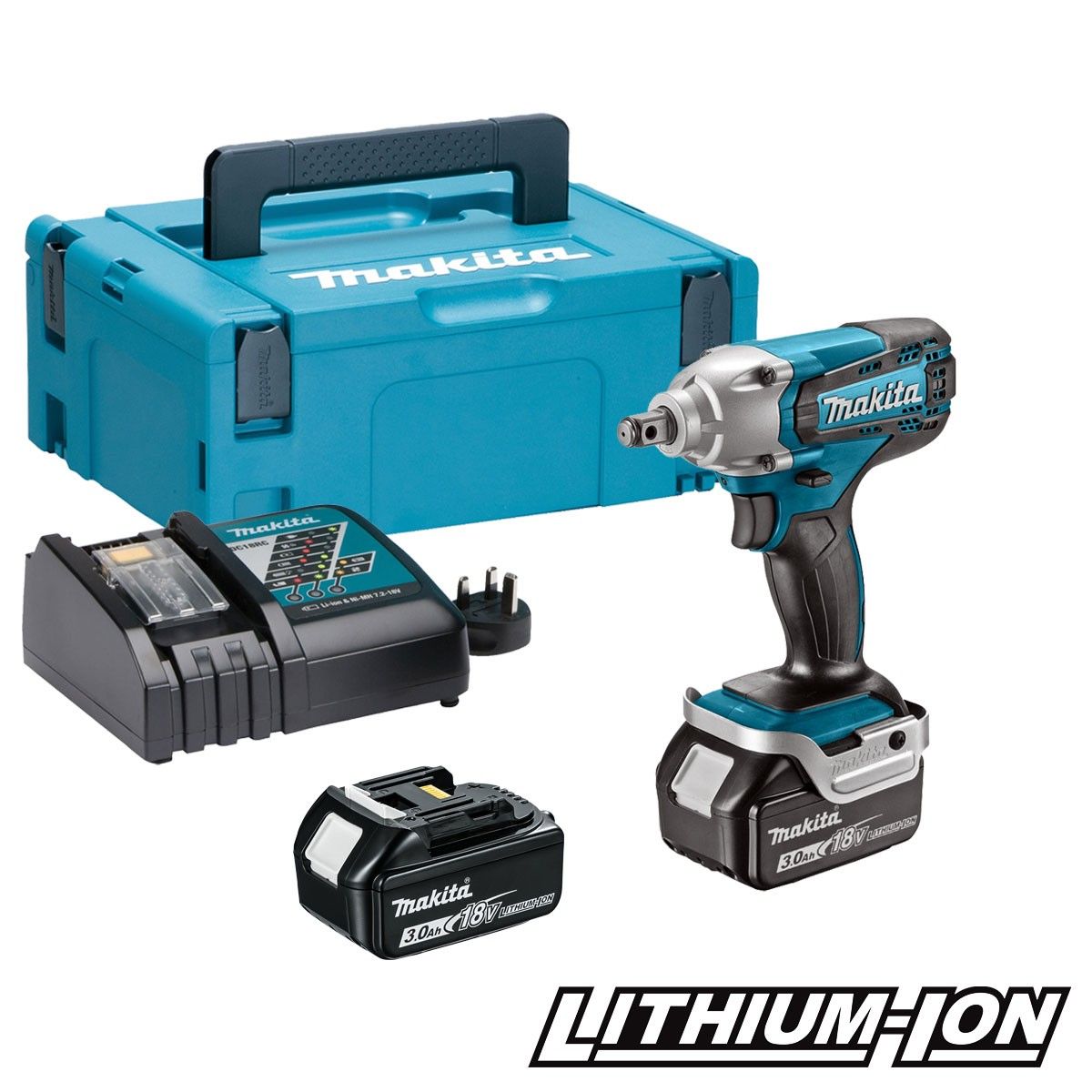 Smūginis veržliasūkis Makita DTW190RFJ; 18 V; 2x3,0 Ah akum.