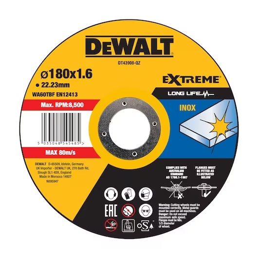 Abrazyvinis pjovimo diskas DeWalt DT43908-QZ; 180x22,23 mm