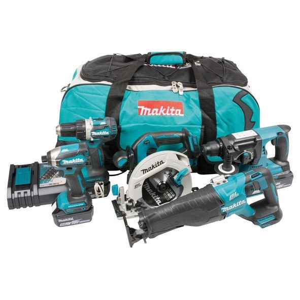 Įrankių rinkinys Makita DLX5032T (DDF484 + DTD153 + DHS680 + DJR187 + DHR242); 18 V; 3x5,0 Ah akum. (pažeista pakuotė)
