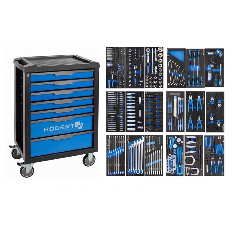 Įrankių vežimėlis su įrankiais Hogert HT7G048-INS-3A; 284 vnt.
