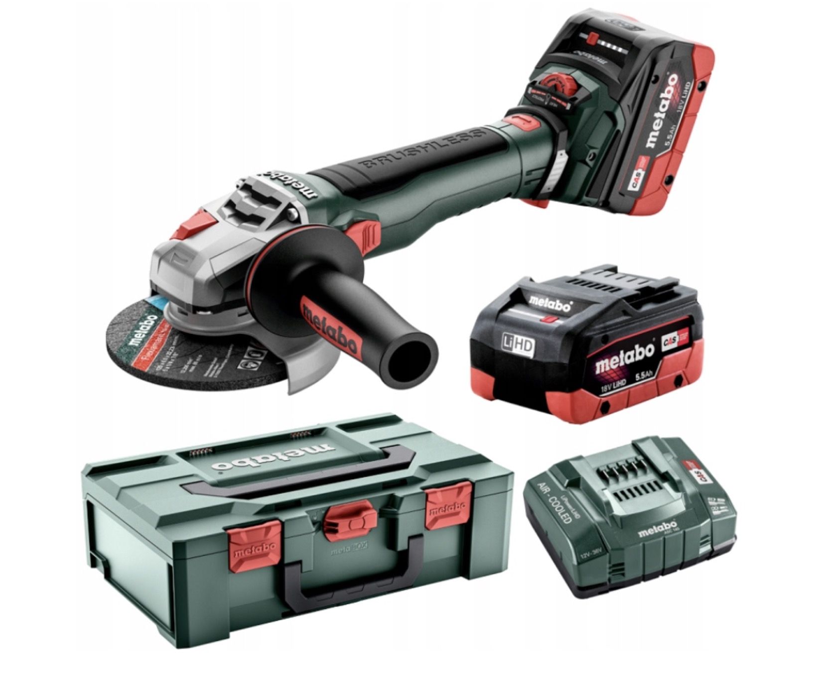 Kampinis šlifuoklis Metabo WVB 18 LT BL 11-125 Quick; 18 V; 2x5,5 Ah akum.