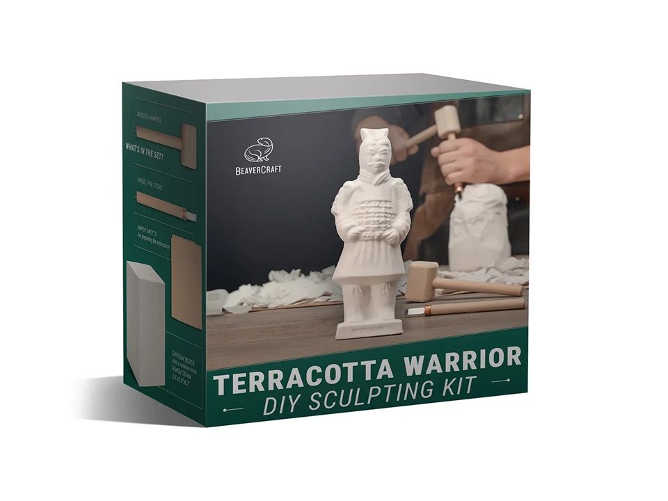 Drožinėjimo rinkinys BeaverCraft Terracotta Warrior; figūrėlių drožinėjimui pradedantiesiems