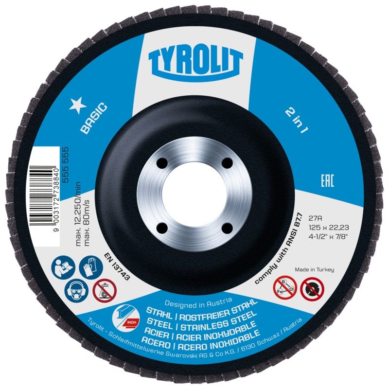 Vėduoklinis šlifavimo diskas Tyrolit 34659316; 125 mm; P80