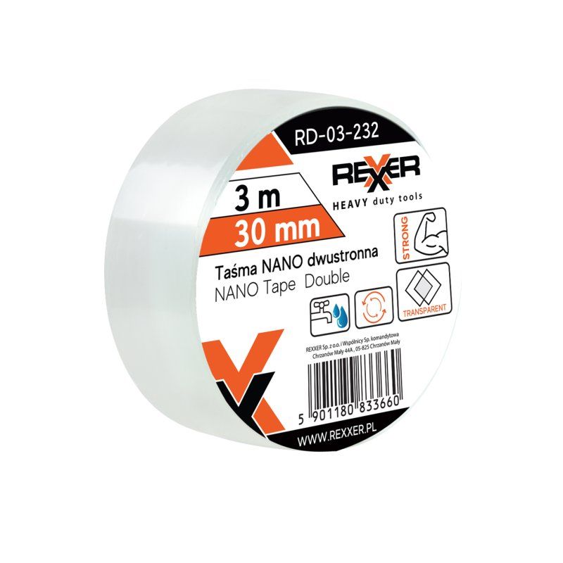 Dvipusė lipni juosta Rexxer RD-03-232; 30 mm; 3 m; skaidri