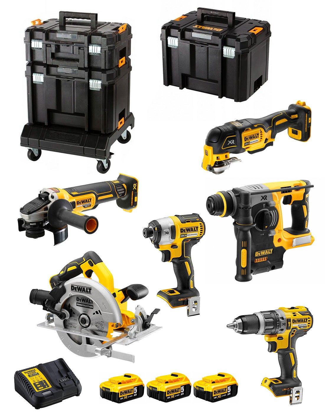 Įrankių rinkinys DeWalt DCK685P3T-QW (DCD796 + DCF887 + DCH273 + DCG405 + DCS570 + DCS355); 18 V; 3x5,0 Ah akum.