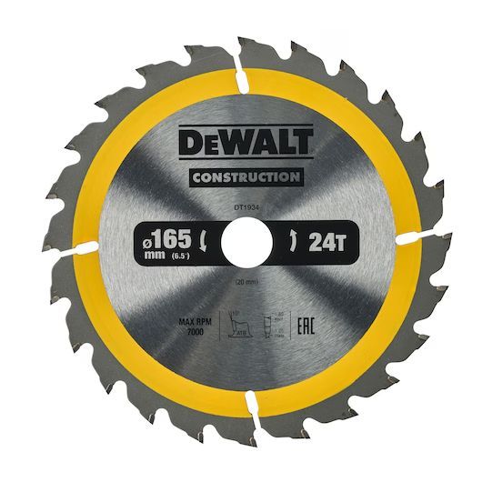 Pjovimo diskas medienai DeWalt DT1934-QZ; 165x20 mm; Z24; 10°