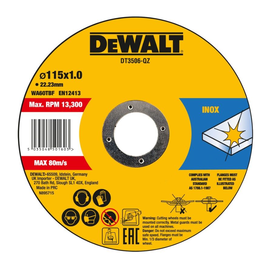 Abrazyvinis pjovimo diskas DeWalt DT3506-QZ; 115x22,23x1,0 mm; 10 vnt.