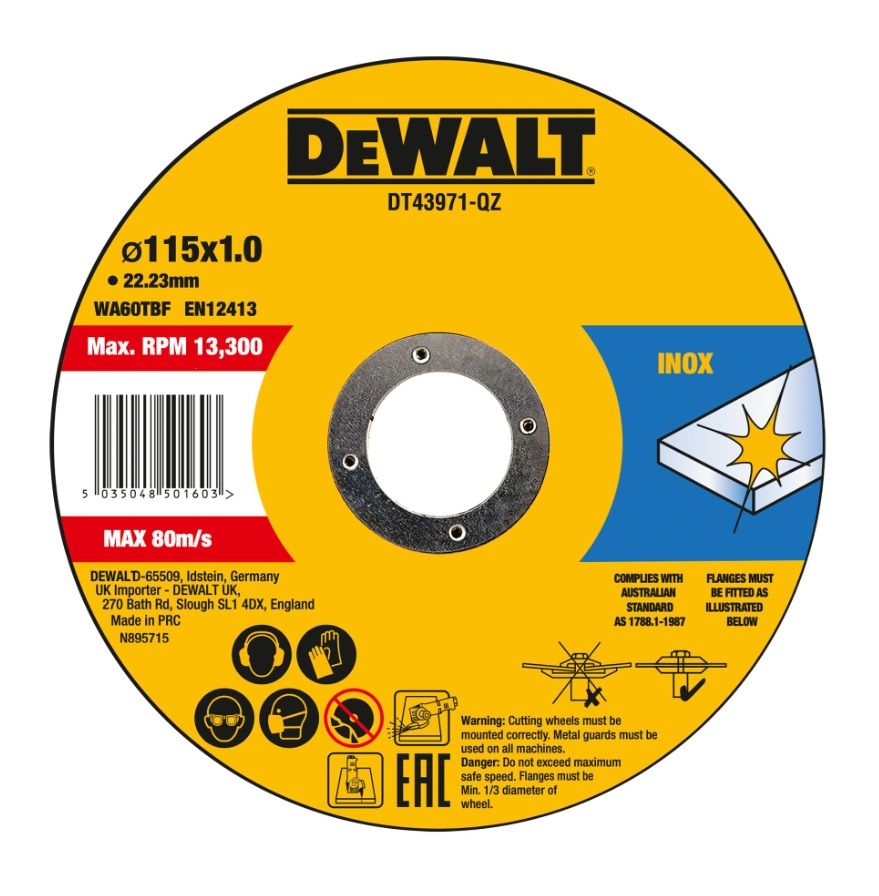 Abrazyvinis pjovimo diskas DeWalt DT43971-QZ; 115x22,23x1,0 mm; 10 vnt.