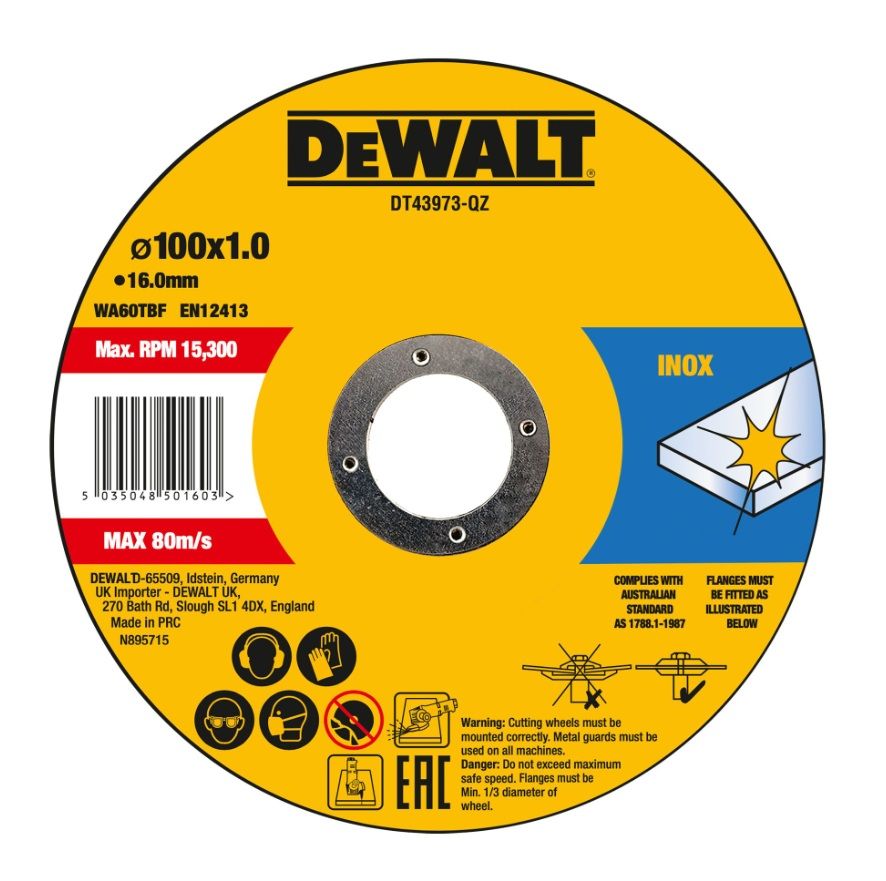 Abrazyvinis pjovimo diskas DeWalt DT43973-QZ; 100x16x1,2 mm; 10 vnt.